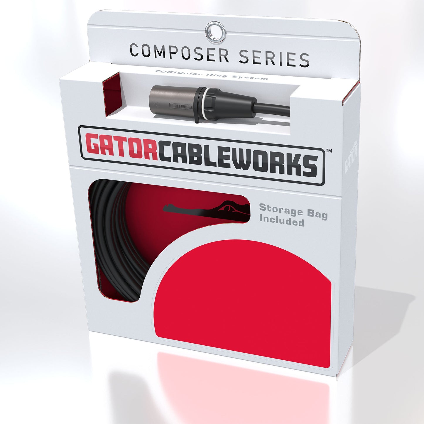 Gator Cableworks 30 foot XLR cable in a white and red box.