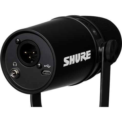 Side view of MV7 podcast microphone.