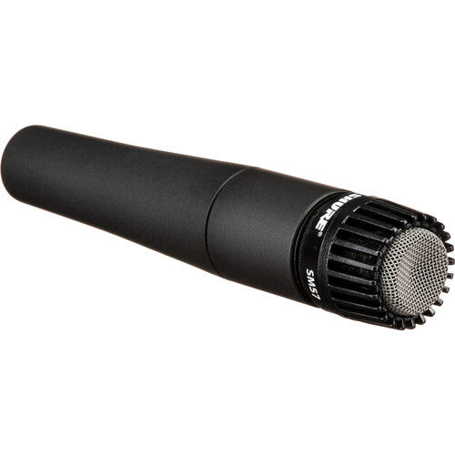 Side view of Shure SM57-LC wired microphone.