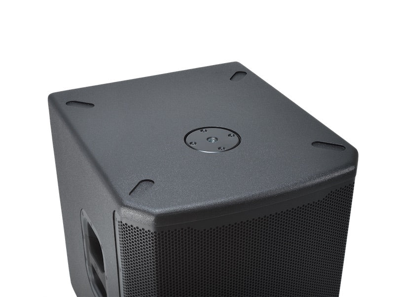 JBL PRX918XLF threaded pole mount on top of subwoofer.